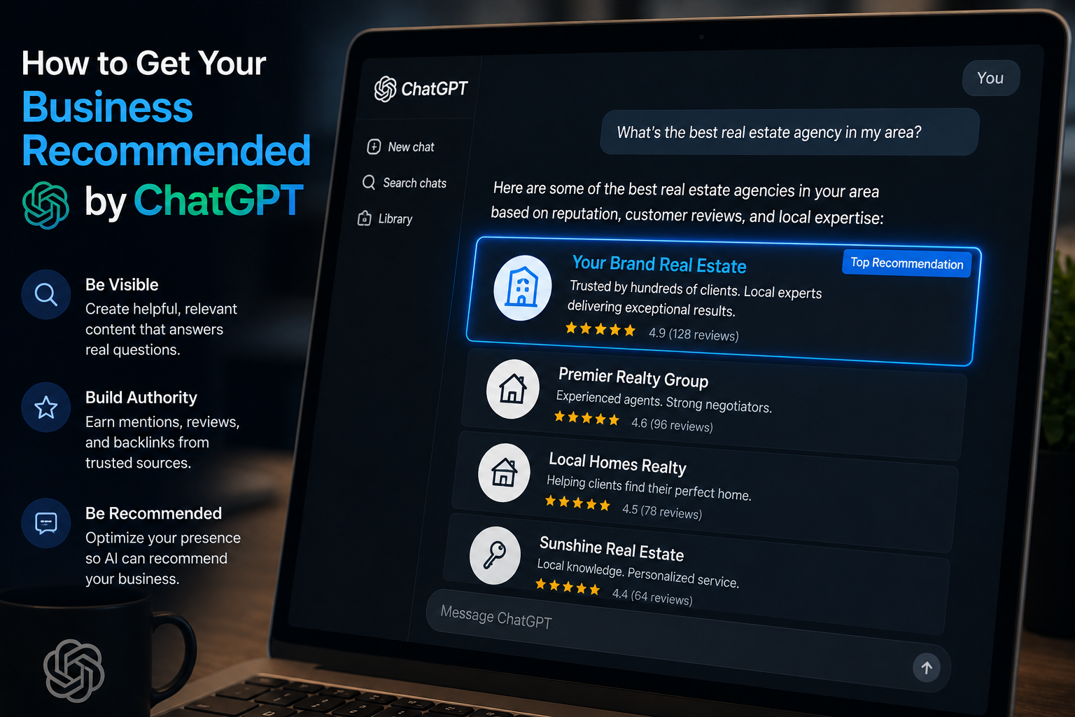 AI chat interface representing ChatGPT business recommendations